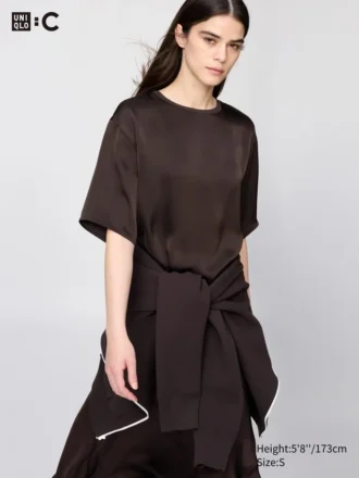 Camicetta corta oversize in raso da donna | Maniche a tre quarti