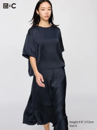 Camicetta corta oversize in raso da donna | Maniche a tre quarti