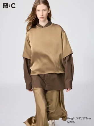 Camicetta corta oversize in raso da donna | Maniche a tre quarti