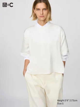 Camicetta corta oversize in raso da donna | Maniche a tre quarti