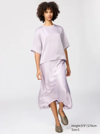 Camicetta corta oversize in raso da donna | Maniche a tre quarti