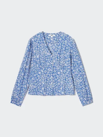 Camicetta da donna con stampa, scollo a V e maglie a manica lunga