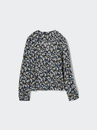 Camicetta da donna con stampa, scollo a V e maglie a manica lunga