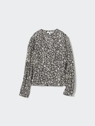 Camicetta da donna con stampa, scollo a V e maglie a manica lunga