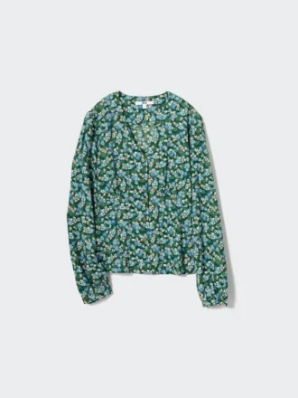 Camicetta da donna con stampa, scollo a V e maglie a manica lunga