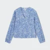 Camicetta da donna con stampa, scollo a V e maglie a manica lunga Camicetta da donna con stampa, scollo a V e maglie a manica lunga