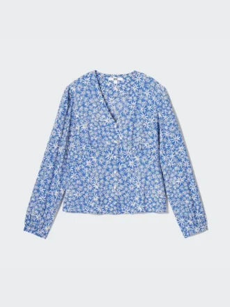 Camicetta da donna con stampa, scollo a V e maglie a manica lunga