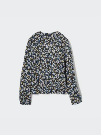 Camicetta da donna con stampa, scollo a V e maglie a manica lunga