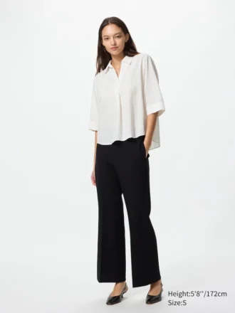 Camicetta da donna in rayon con collo skipper e maniche a 3/4 | A righe