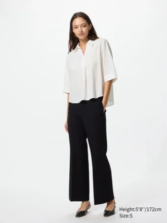 Camicetta da donna in rayon con collo skipper e maniche a 3/4 | A righe