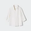 Camicetta da donna in rayon con collo skipper e maniche a 3/4 | A righe