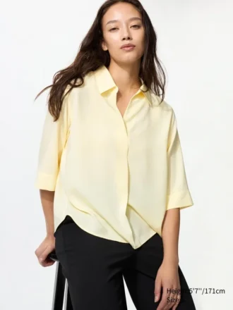 Camicetta da donna in rayon con collo skipper | Maniche a 3/4