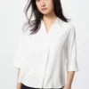 Camicetta da donna in rayon con collo skipper | Maniche a 3/4 Camicetta da donna in rayon con collo skipper | Maniche a 3/4