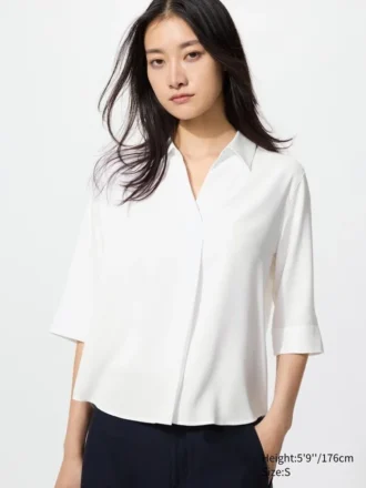 Camicetta da donna in rayon con collo skipper | Maniche a 3/4