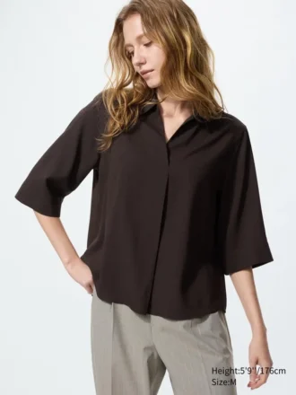 Camicetta da donna in rayon con collo skipper | Maniche a 3/4