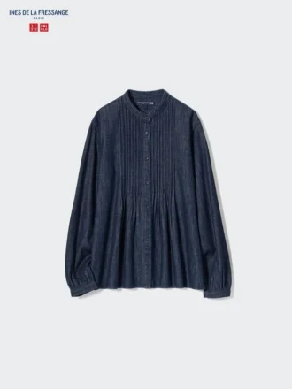 Camicia da donna in denim con pinces e maniche corte in pantaloncini