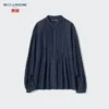 Camicia da donna in denim con pinces e maniche corte in pantaloncini Camicia da donna in denim con pinces e maniche corte in pantaloncini