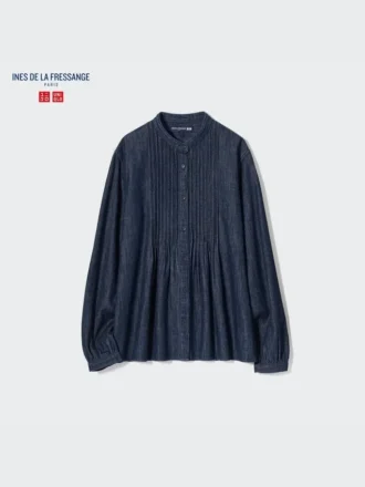 Camicia da donna in denim con pinces e maniche corte in pantaloncini