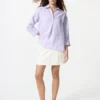 Camicia da donna in Premium Linen con collo alla marinara e maniche a 3/4 | A righe Camicia da donna in Premium Linen con collo alla marinara e maniche a 3/4 | A righe