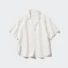 Camicie da donna in misto lino con collo aperto e maniche corte in pantaloncini Camicie da donna in misto lino con collo aperto e maniche corte in pantaloncini