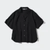 Camicie da donna in misto lino con collo aperto e maniche corte in pantaloncini Camicie da donna in misto lino con collo aperto e maniche corte in pantaloncini