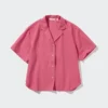 Camicie da donna in misto lino con collo aperto e maniche corte in pantaloncini Camicie da donna in misto lino con collo aperto e maniche corte in pantaloncini