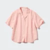 Camicie da donna in misto lino con collo aperto e maniche corte in pantaloncini Camicie da donna in misto lino con collo aperto e maniche corte in pantaloncini
