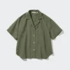 Camicie da donna in misto lino con collo aperto e maniche corte in pantaloncini Camicie da donna in misto lino con collo aperto e maniche corte in pantaloncini