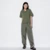 Camicie da donna in misto lino con collo aperto e maniche corte in pantaloncini Camicie da donna in misto lino con collo aperto e maniche corte in pantaloncini