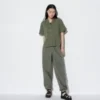 Camicie da donna in misto lino con collo aperto e maniche corte in pantaloncini Camicie da donna in misto lino con collo aperto e maniche corte in pantaloncini