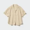 Camicie da donna in misto lino con collo aperto e maniche corte in pantaloncini Camicie da donna in misto lino con collo aperto e maniche corte in pantaloncini