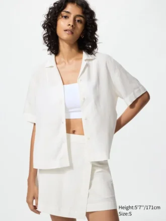Camicie da donna in misto lino con collo aperto | Maniche corte
