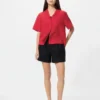 Camicie da donna in misto lino con collo aperto | Maniche corte in pantaloncini Camicie da donna in misto lino con collo aperto | Maniche corte in pantaloncini