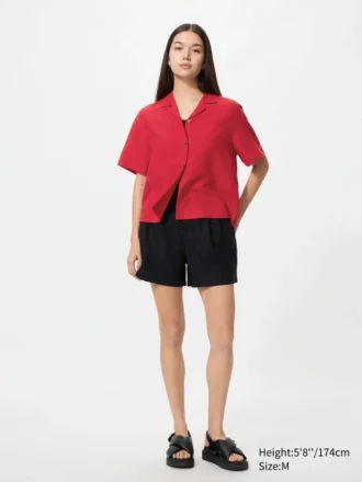 Camicie da donna in misto lino con collo aperto | Maniche corte