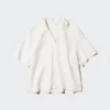 Camicie da donna in misto lino con collo aperto | Maniche corte in pantaloncini Camicie da donna in misto lino con collo aperto | Maniche corte in pantaloncini