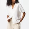 Camicie da donna in misto lino con collo aperto | Maniche corte | A righe