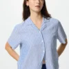 Camicie da donna in misto lino con collo aperto | Maniche corte | A righe