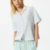 Camicie da donna in misto lino con collo aperto | Maniche corte | A righe