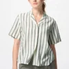 Camicie da donna in misto lino con collo aperto | Maniche corte | A righe