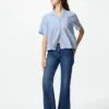 Camicie da donna in misto lino con collo aperto | Maniche corte | A righe