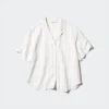 Camicie da donna in misto lino con collo aperto | Maniche corte | A righe