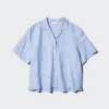 Camicie da donna in misto lino con collo aperto | Maniche corte | A righe