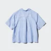 Camicie da donna in misto lino con collo aperto | Maniche corte | A righe