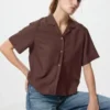 Camicie da donna in misto lino con collo aperto | Maniche corte in pantaloncini Camicie da donna in misto lino con collo aperto | Maniche corte in pantaloncini