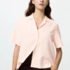 Camicie da donna in misto lino con collo aperto | Maniche corte in pantaloncini Camicie da donna in misto lino con collo aperto | Maniche corte in pantaloncini