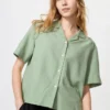 Camicie da donna in misto lino con collo aperto | Maniche corte in pantaloncini Camicie da donna in misto lino con collo aperto | Maniche corte in pantaloncini