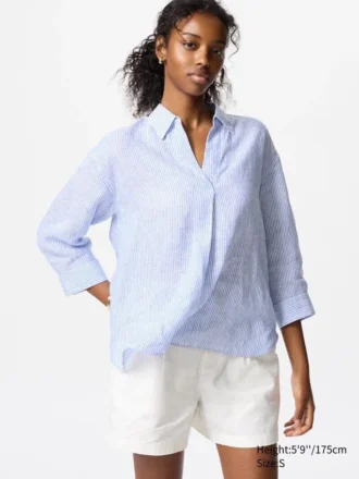 Camicie da donna in Premium Linen con collo a barchetta | A righe