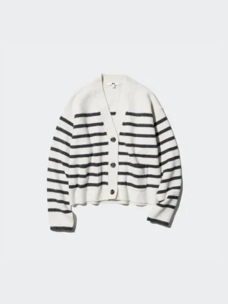 Cardigan corto da donna in filato Souffle Yarn | A righe | Scollo a V