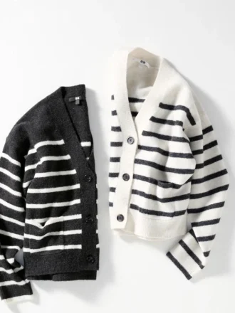 Cardigan corto da donna in filato Souffle Yarn | A righe | Scollo a V
