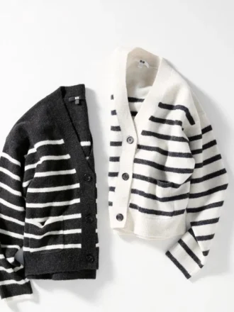 Cardigan corto da donna in filato Souffle Yarn | A righe | Scollo a V